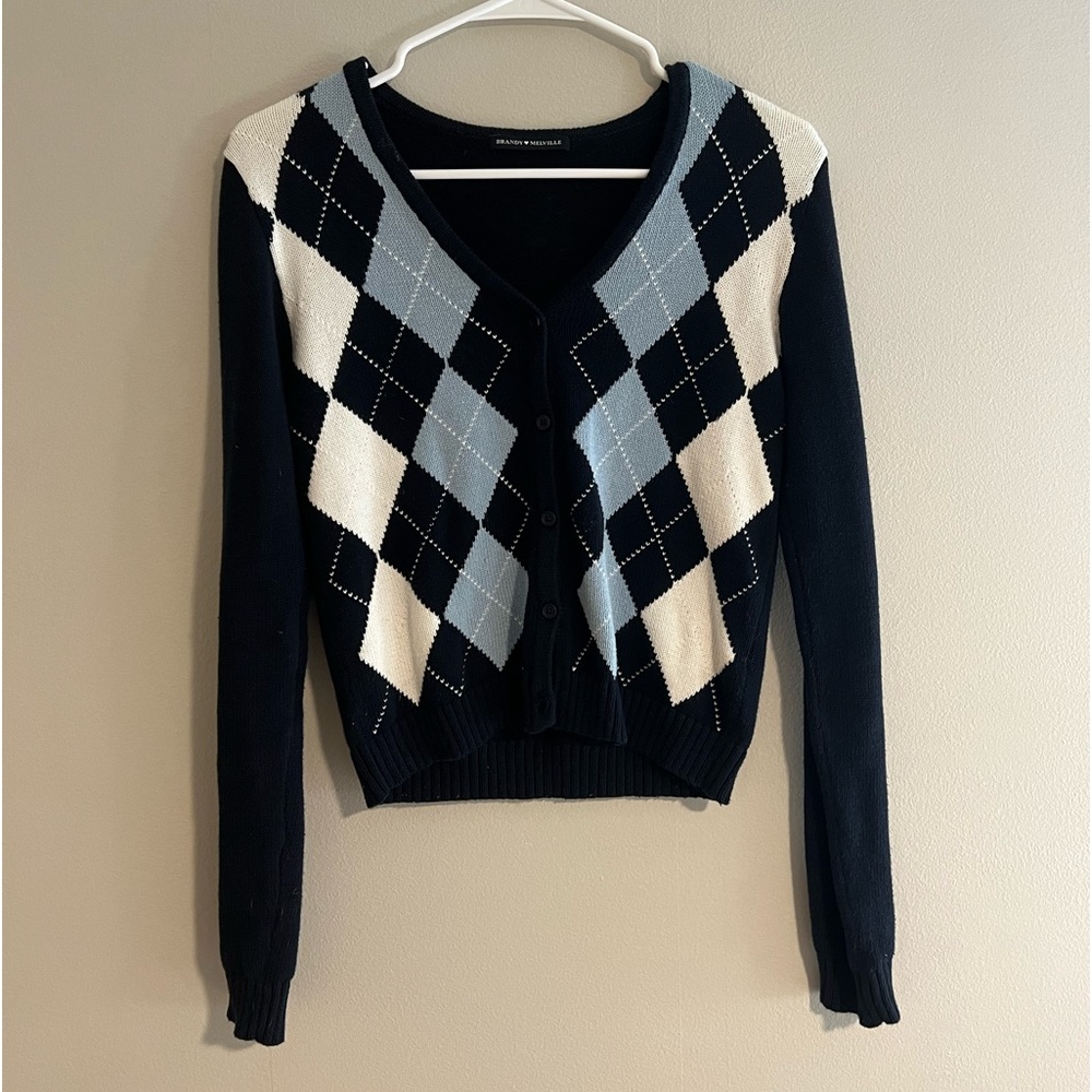 Brandy Melville navy blue argyle cardigan sweater